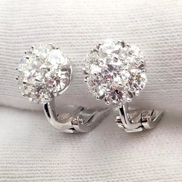Authentic! Van Cleef & Arpels Platinum Diamond Fleurette Flower Earrings - Picture 10 of 16